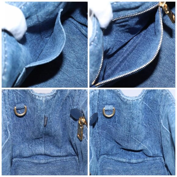 PRADA Canapa PM Hand Bag Denim Blue Gold Auth - Picture 15 of 15